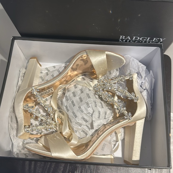 Badgley Mischka Everscter Ivory Wedding Heels Size 9 - Picture 2 of 9